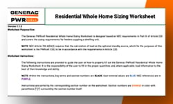 Graphic of Generac PWRCell residential whole home sizing worksheet.