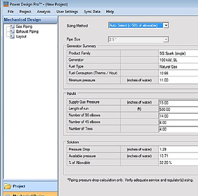 Screenshot of the Power Design Pro software
