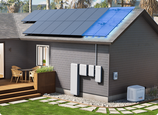 highlighting solar panels attached to PWRcell2 system and generac home generator