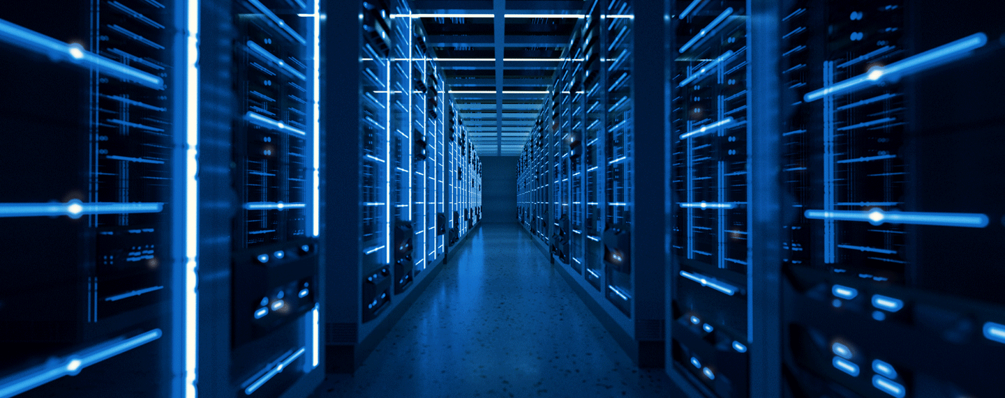 gif of a blue data center with twinkling lights