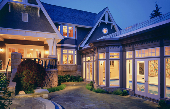 A home at night brightly lit up