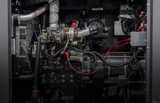 Close-up of a Generac industrial generator engine representing the industrial aftermarket parts Generac offers