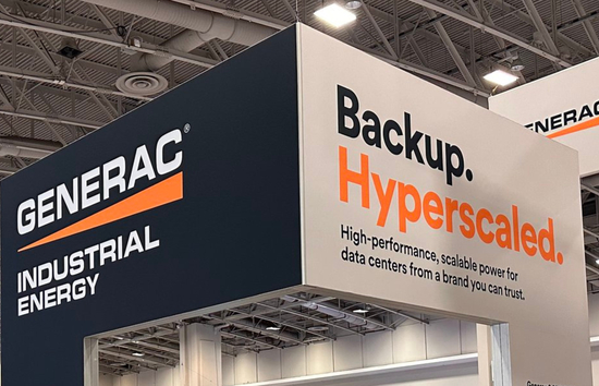 Generac Industrial Energy "Backup. Hyperscaled." sign a data center trade show