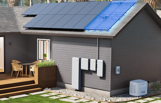 highlighting solar panels attached to PWRcell2 system and generac home generator