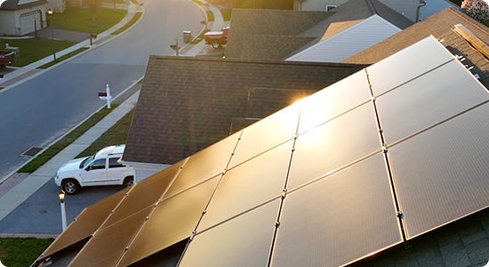 Sun reflecting off solar panels