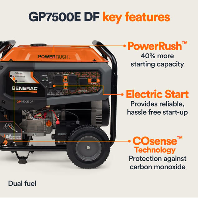 Portable Generator, 7500W | Dual Fuel | 8011 | Generac