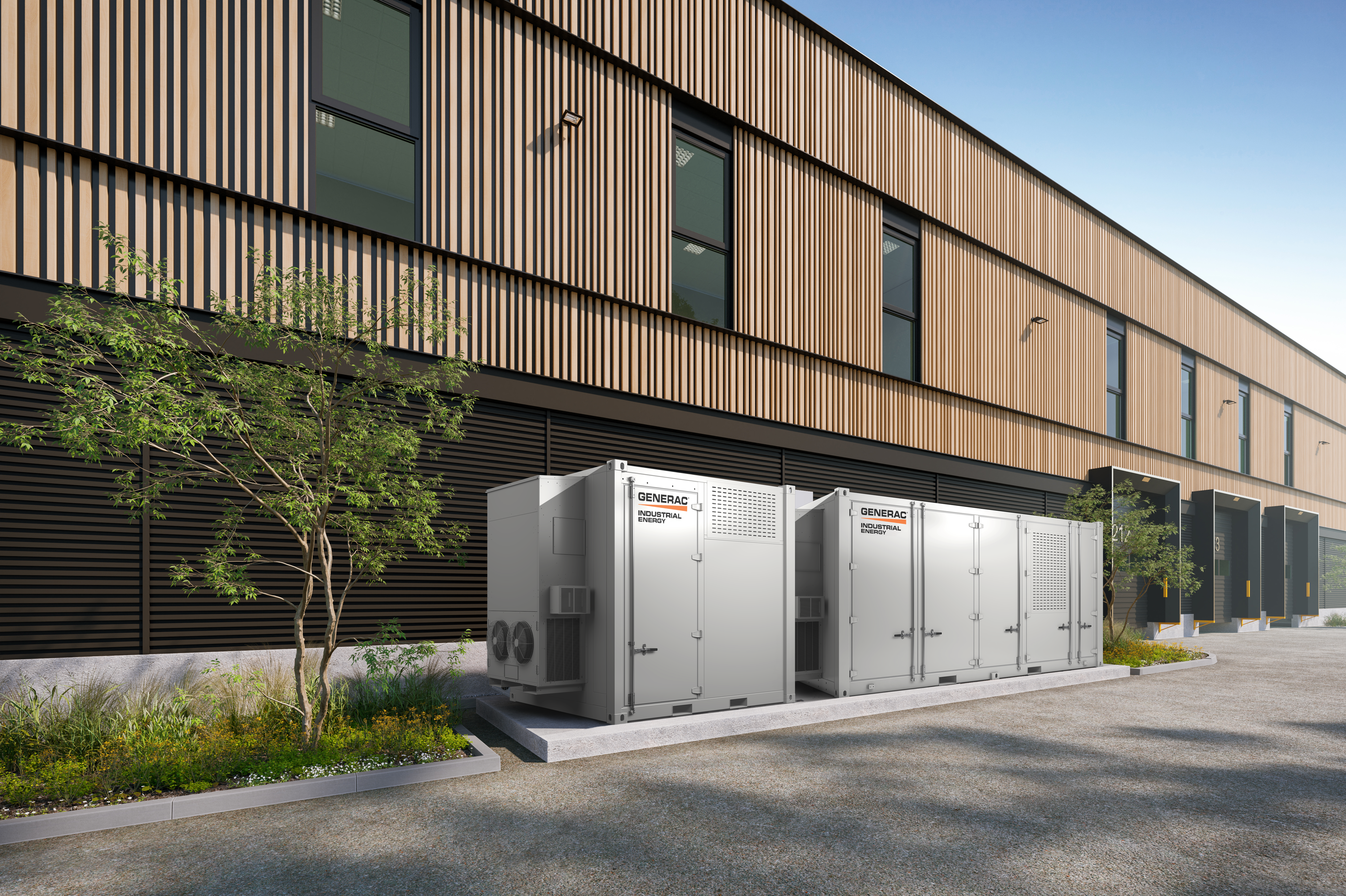 Image of battery energy storage attached to commercial facility to be used in conjunction with demand response programs