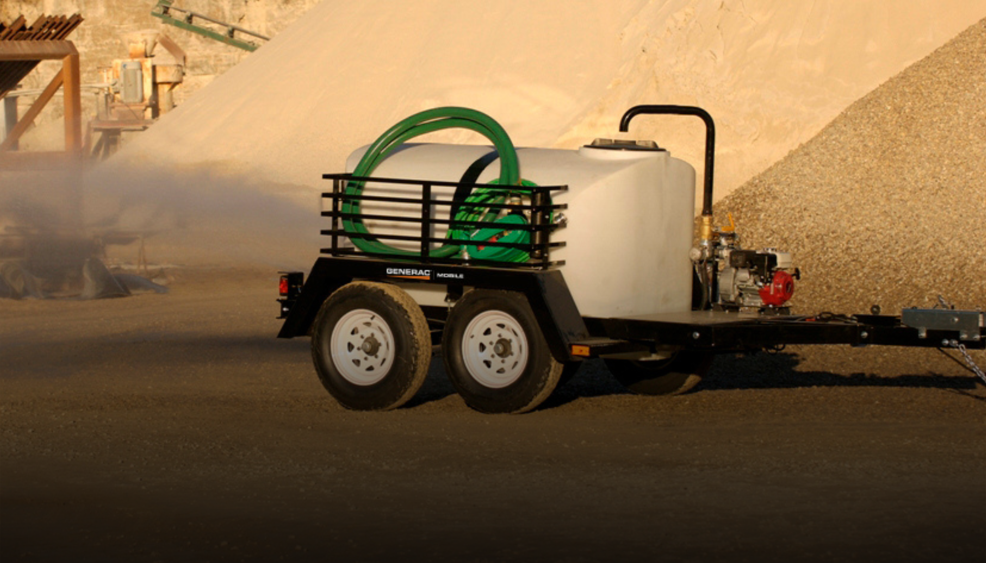 Generac mobile water trailer in operation at a construction site. Access miscellaneous Generac product manuals to support maintenance and service of this kind of specialized equipment