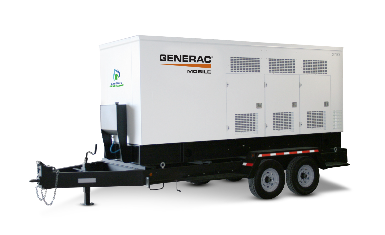 Product image on a white background of a Generac MGG210 mobile gaseous generator.
