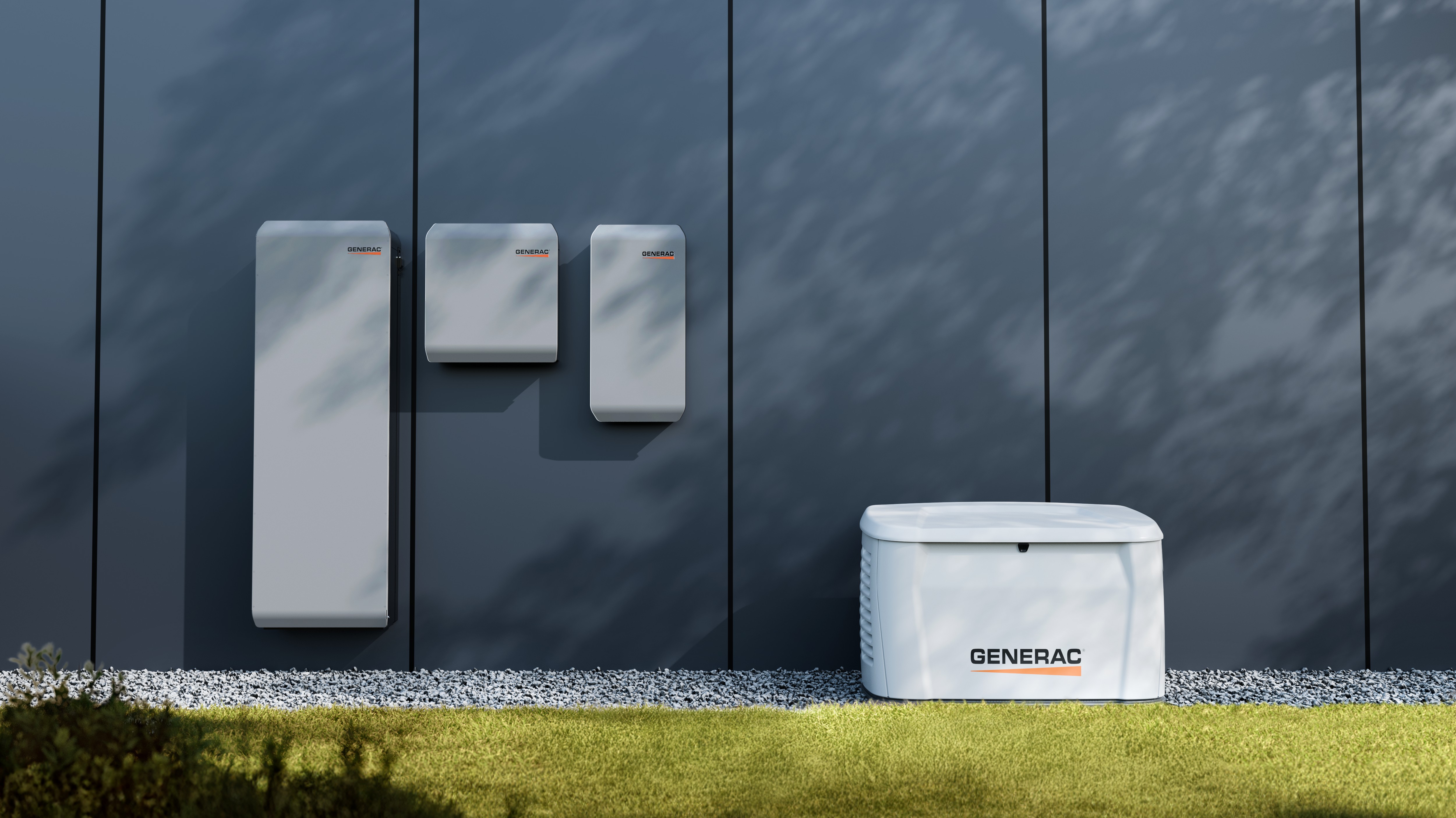 Generac home standby generator and PWRcell battery storage system are connected outside a home