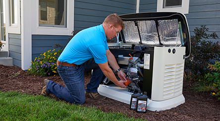 a pan installing  a generac home standby generator outside