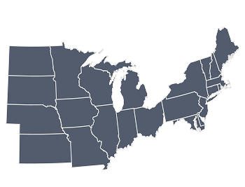 Map of Midwest and Northeast states