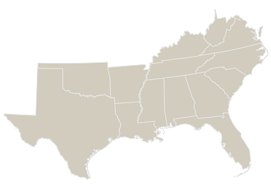 Map of Southern and Gulf Coast states
