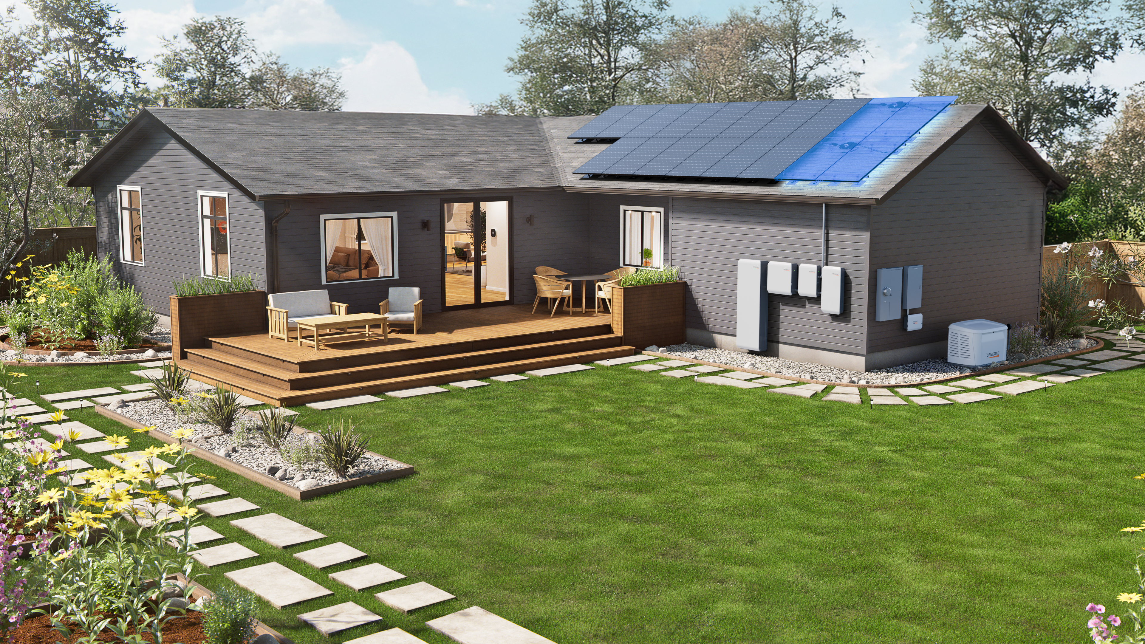 Home with solar panels and PWRcell suite