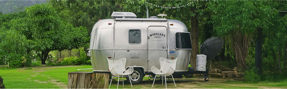 RV parked in a desert landscape