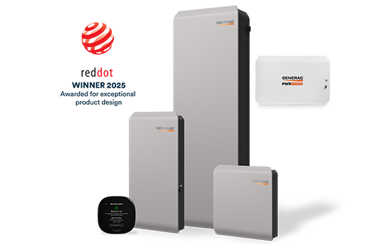 PWRcell 2 home energy system showing winning the reddot winner 2025 for exceptional product design 